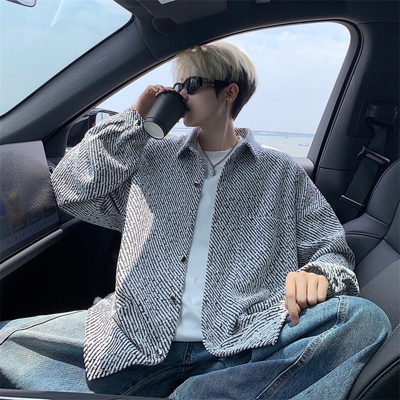 衬衫男秋季新款港风宽松大码小香风长袖衬衣CS7002-P42，男装衬衫，星座214-3