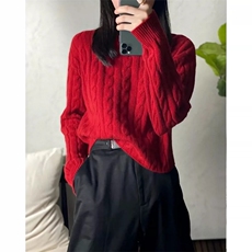 圆领毛衣女慵懒风气质百搭款休闲显瘦针织衫，女装羊毛衫，思途羊绒