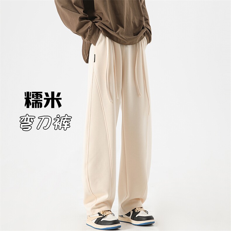 特P50无差价秋冬日系高品质休闲糯米裤男弯刀裤拖地直筒长裤K1180,男装休闲裤,电商A082