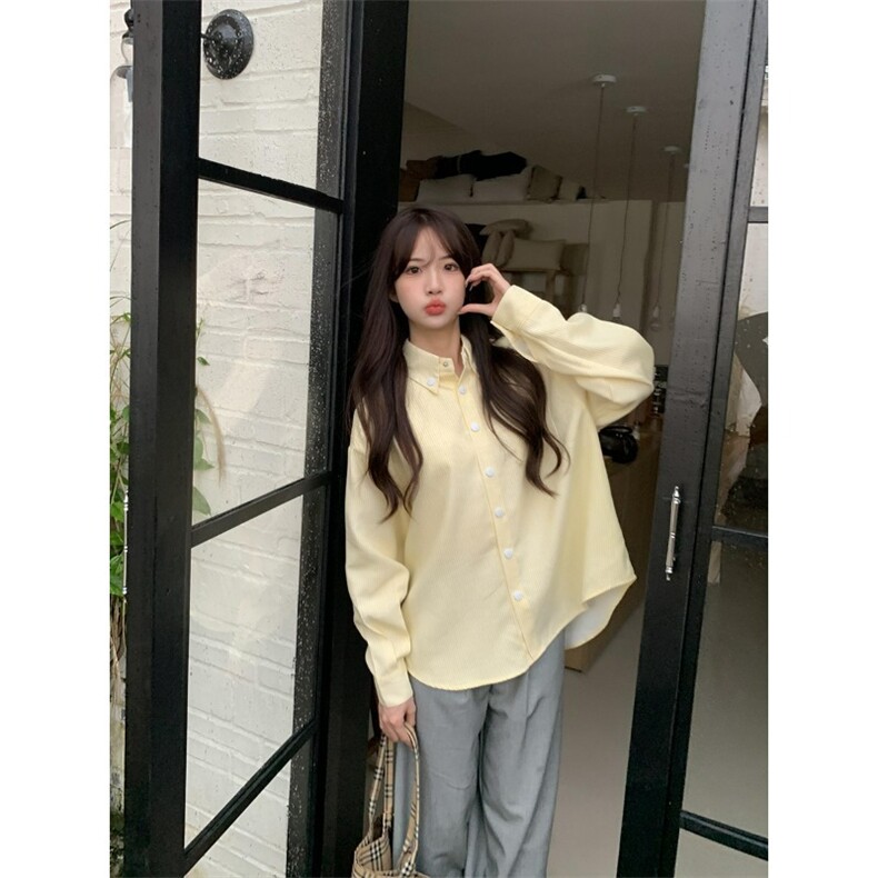 简约条纹长袖衬衫美式复古趣味印花学院风宽松情侣外套秋CS2263,男装衬衫,星座516A