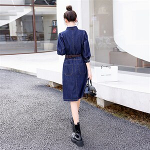 时尚显瘦牛仔连衣裙女长袖气质修身百搭新款春装裙子，女装连衣裙，秋水欣儿