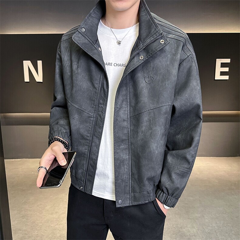 2025春季新款高品质款宽松水洗PU皮衣男外套C317-J881-P165,男装皮衣,电商C317