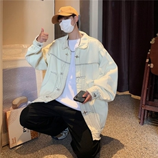潮人单品外套男潮小众设计感纯色宽松长袖情侣装牛仔夹克，男装工装外套，星座1210-1