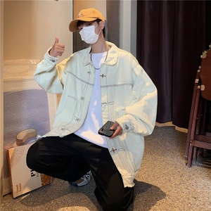 潮人单品外套男潮小众设计感纯色宽松长袖情侣装牛仔夹克图片