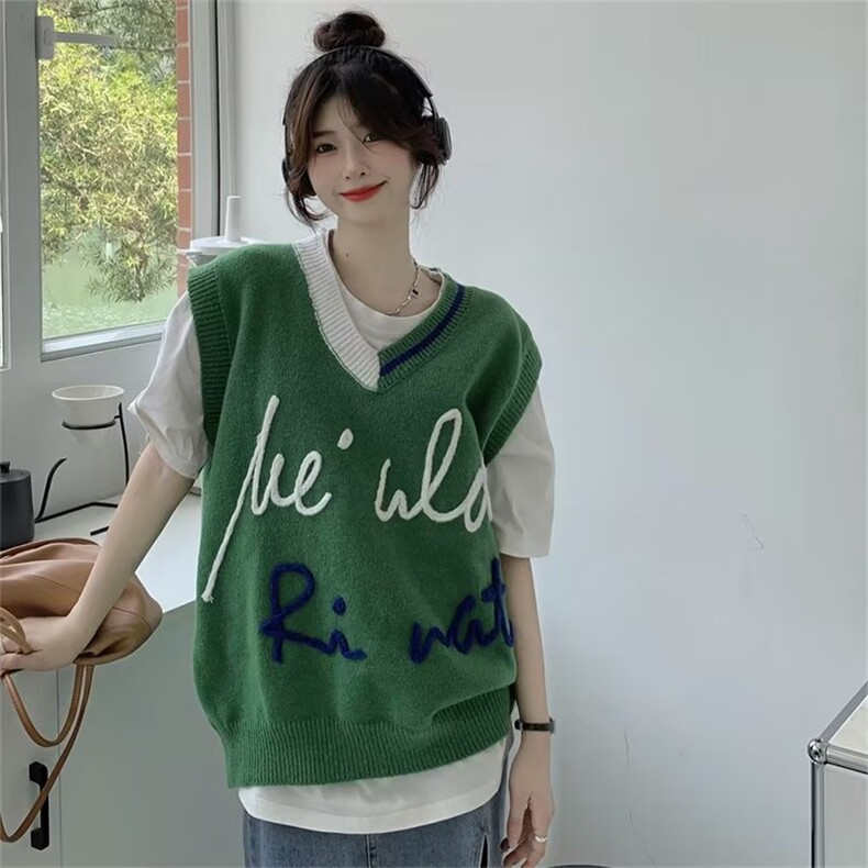 美式线条字母针织马甲女2025春秋季新款宽松韩版外穿马夹无袖上衣,男装背心/马甲,星座1210-1