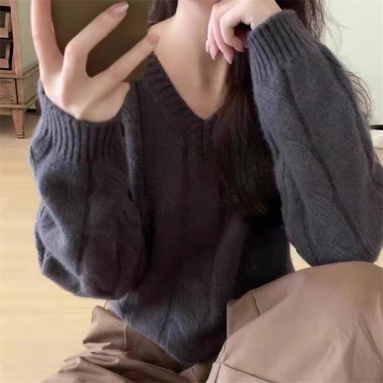 秋冬季羊毛休闲百搭时尚复古大麻花圆领羊毛衫,女装羊毛衫,锦瑟羊绒