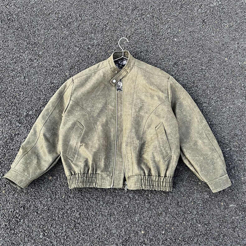 现货到货重磅高品质水洗机车立领皮衣W2509P128,男装夹克,电商C313