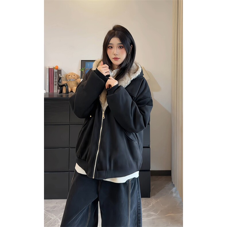 现货冬季鹿皮绒座山雕连帽猫耳朵男女情侣装棉服外套-A2350P99,男装棉衣,电商B241