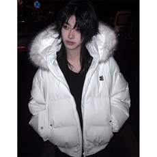 白色连帽棉服女冬季新款可拆卸毛领外套加厚保暖面包服M7883，男装棉衣，星座1116A（原606A-3）