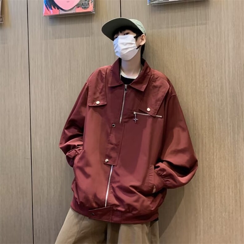 新款美式高街酒红色夹克男痞帅vintage机能风工装外套CJ109-p62,男装夹克,星座1008