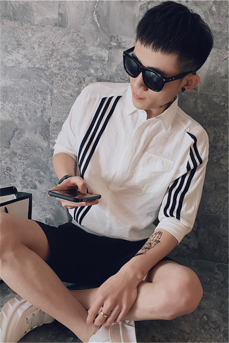 五分袖衬衫男装短袖社会小伙修身韩版帅气中袖衬衣C301B-CS23-P55,男装衬衫,电商C301B