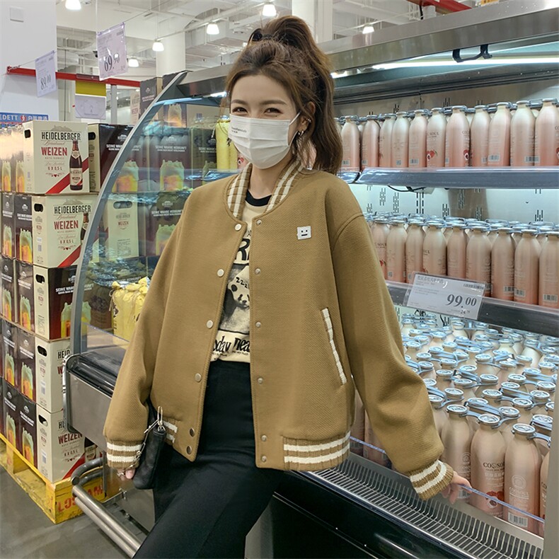 23年新品棒球服撞色休闲校园风夹克外套,女装短外套,菡迪欧娜