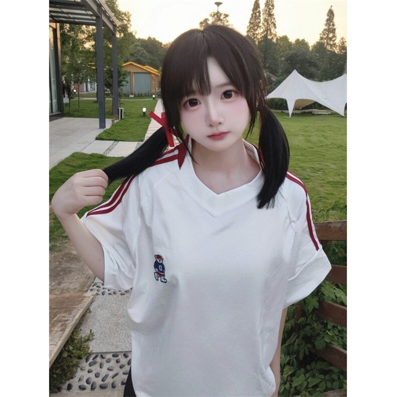 H1015-P35现货#固色不掉色+刺绣宽松休闲短袖T恤,女装T恤,星座617A-2