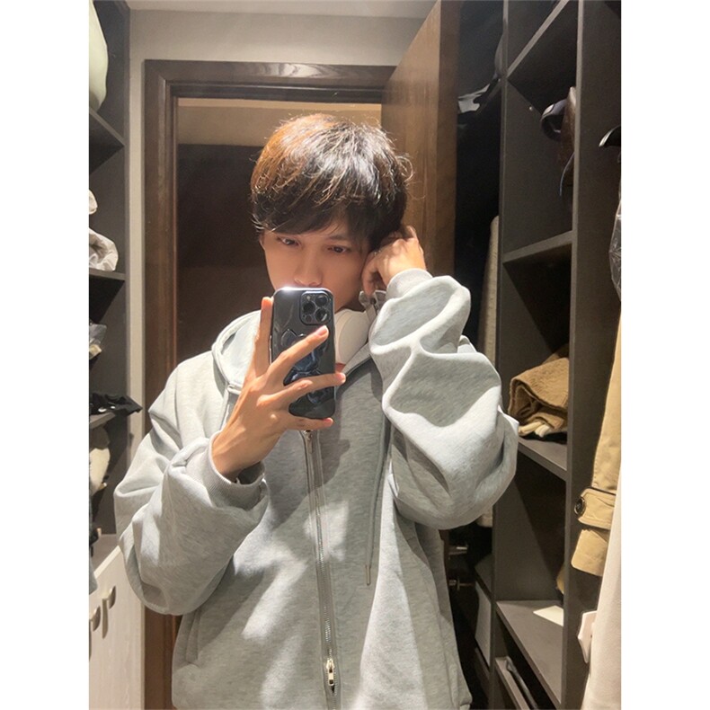 自家图，博主风cleanfit垫肩设计感双拉链卫衣男解构风WYB05-P58,男装卫衣,星座1007（原301D）
