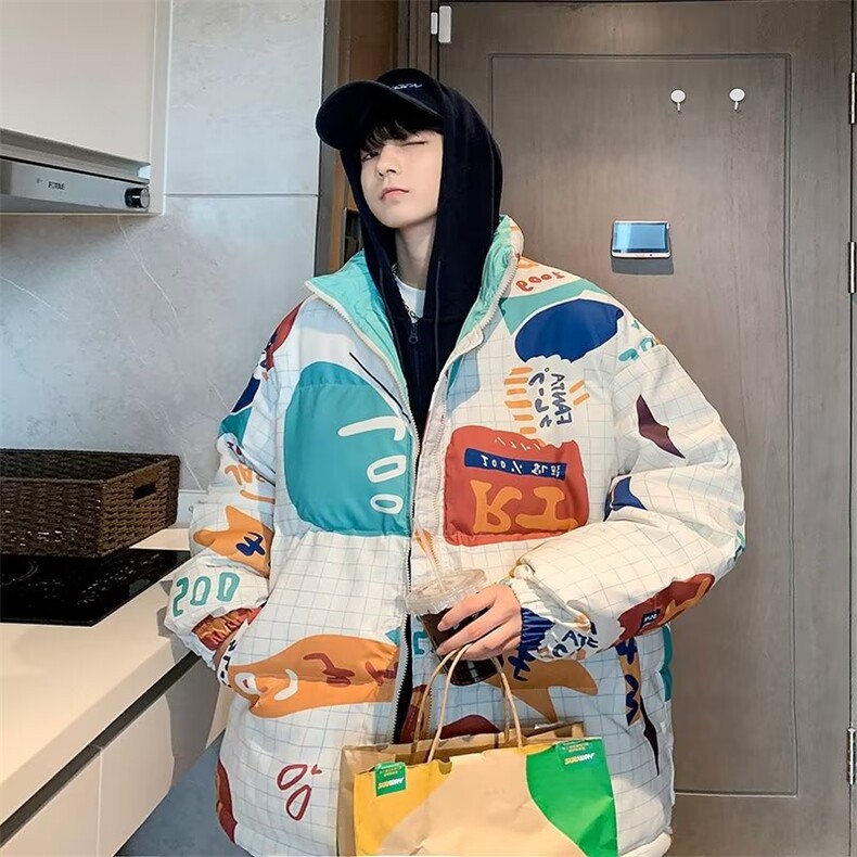 秋冬季潮牌印花服两面穿衣男高街情侣宽松面包服W5468-P75,男装棉衣,星座512-3