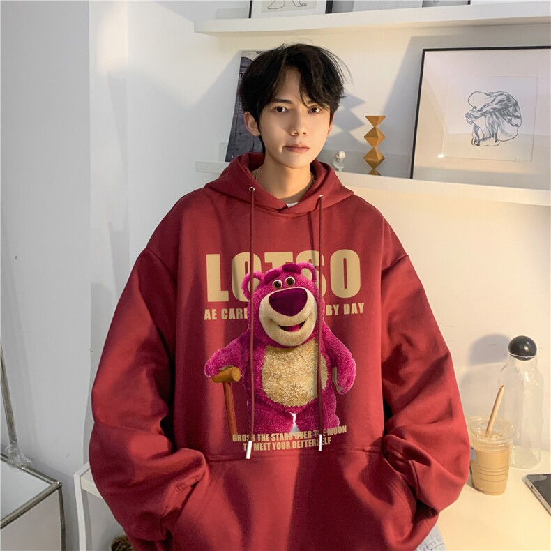 抖音品质春季新款潮流草莓熊宽松多色百搭卫衣JK23332-特批30控49,男装卫衣,星座605(原A050)