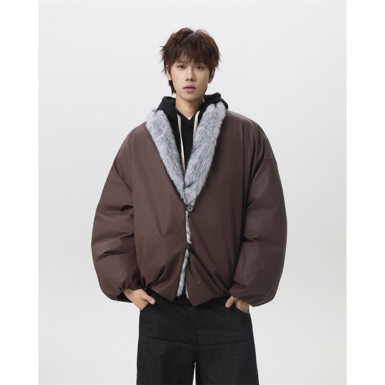 座山雕大毛领棉服外套宽松翻领加厚派克服棉衣外套-M277-特P95,男装棉衣,电商B289