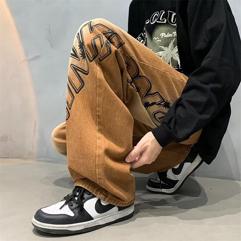 美式渐变牛仔裤男宽松阔腿男裤高街N8012P45,男装牛仔裤,星座1116-2