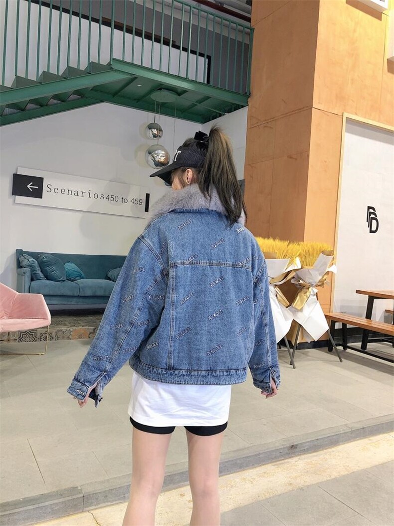 爆版冬款狐狸毛牛仔厚外套，其它，金地雪