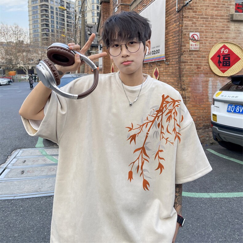 wassuphappy国潮短袖t恤男夏季潮牌宽松大码半袖休闲打底衫体恤，男装T恤，电商B371