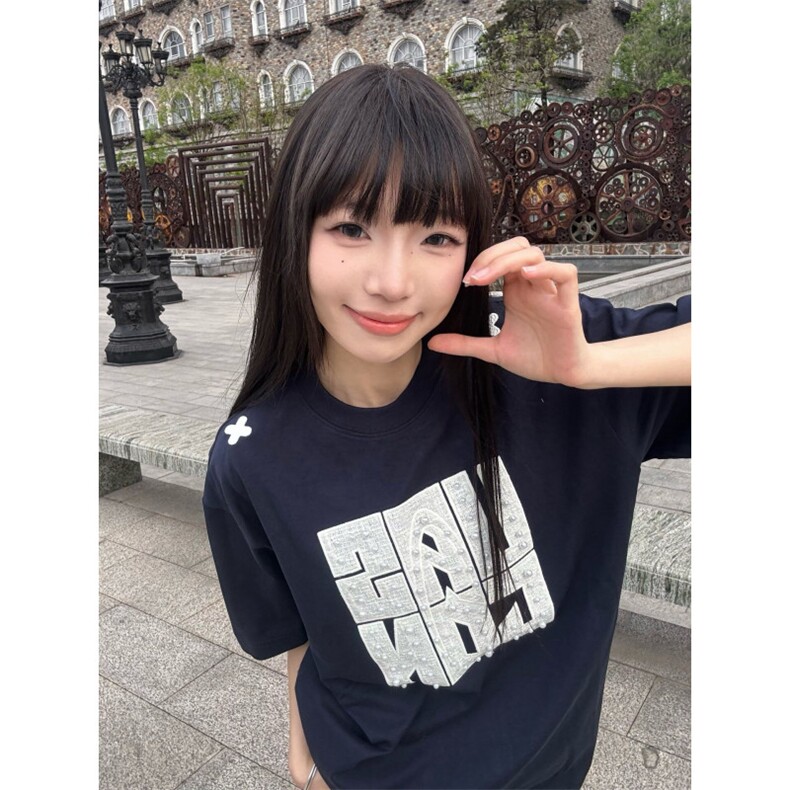 H0889-P35原版工艺刺绣+钉珠230克情侣款休闲宽松短袖T恤,女装T恤,星座617A-2