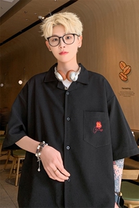 港风2026夏季新款刺绣花短袖衬衫潮男装情侣冰丝半袖衬衣S313P48图片