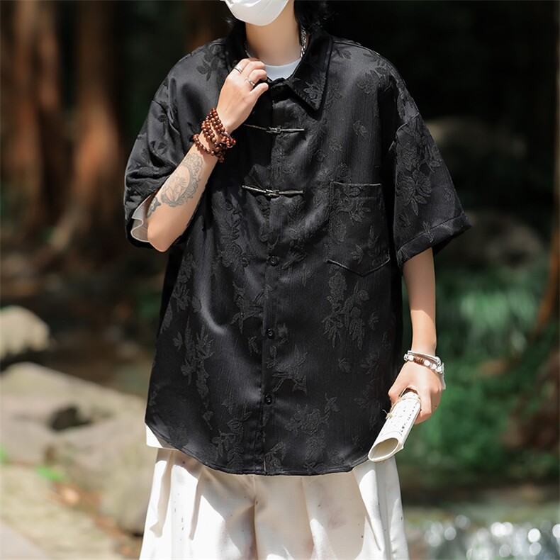 新中式衬衫男短袖提花夏季百搭2024新款ins宽松外套CY839-P43,男装衬衫,星座412-3