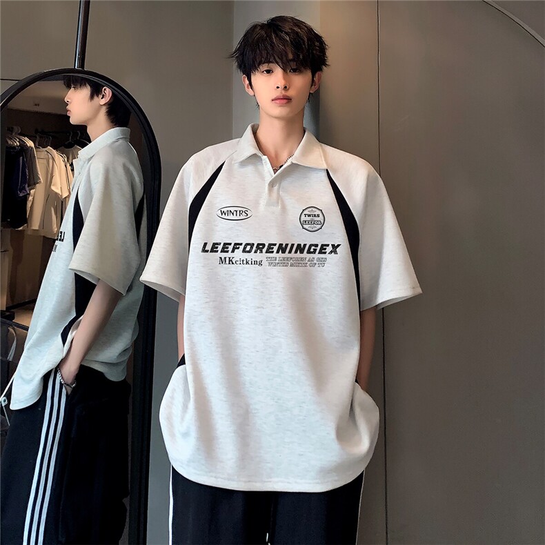 撞色拼接百搭潮牌少年感运动POLO衫男女同款短袖T恤T345-P38,男装Polo衫,电商C307