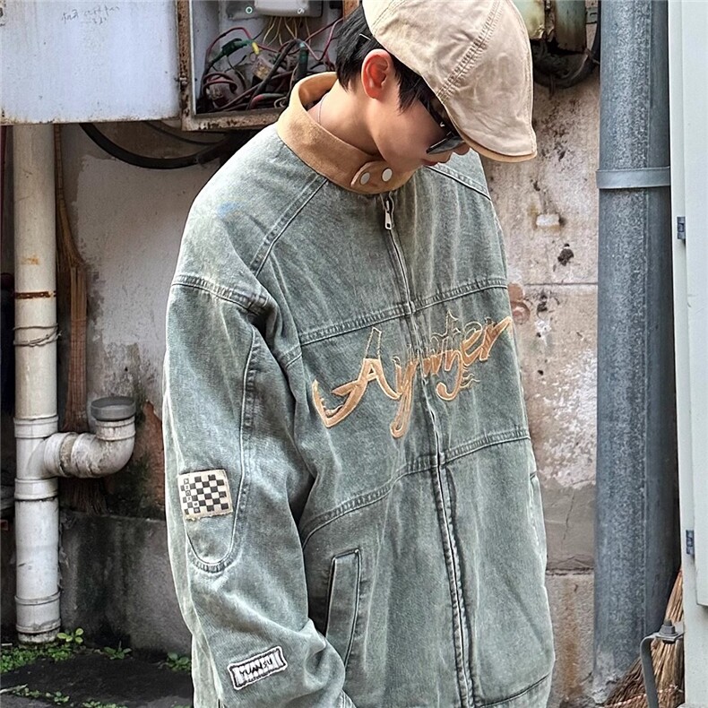 美式复古机车立领刺绣水洗牛仔夹克男女上衣外套XJK8635,男装夹克,星座208-5