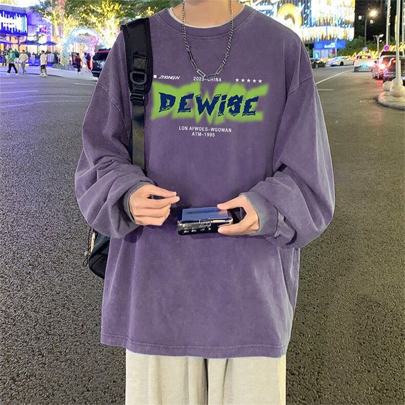 直播品质重磅纯棉美式蜡染水洗做旧潮牌宽松长袖t恤CT295特P38,男装T恤,电商A486