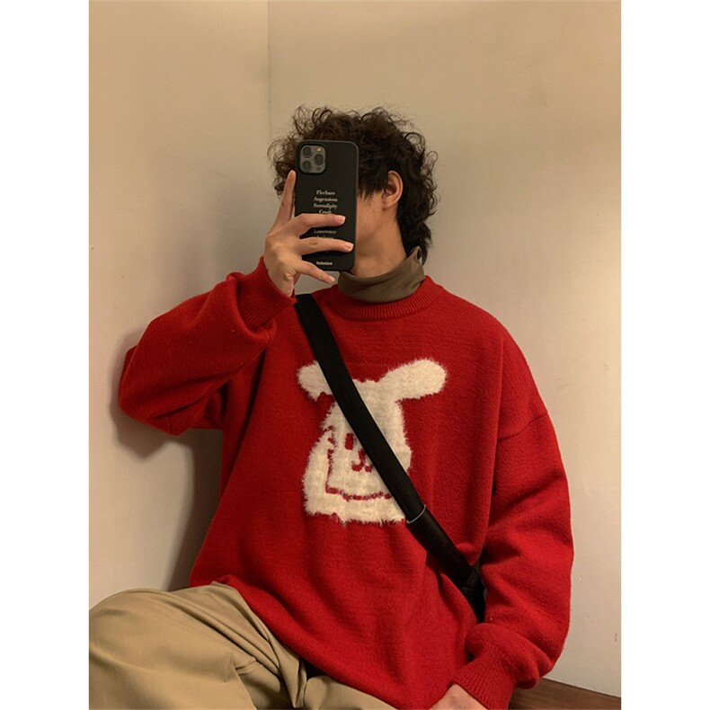 8XL-M兔年卡通红色圣诞毛衣男针织衫特大码MY1202P58控78,男装针织衫/毛衣,电商D206-1