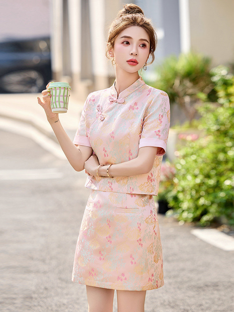 夏季新款复古新中式重工刺绣套装显高通勤百搭上衣裙子两件套,女装套装/套裙,众宇琦