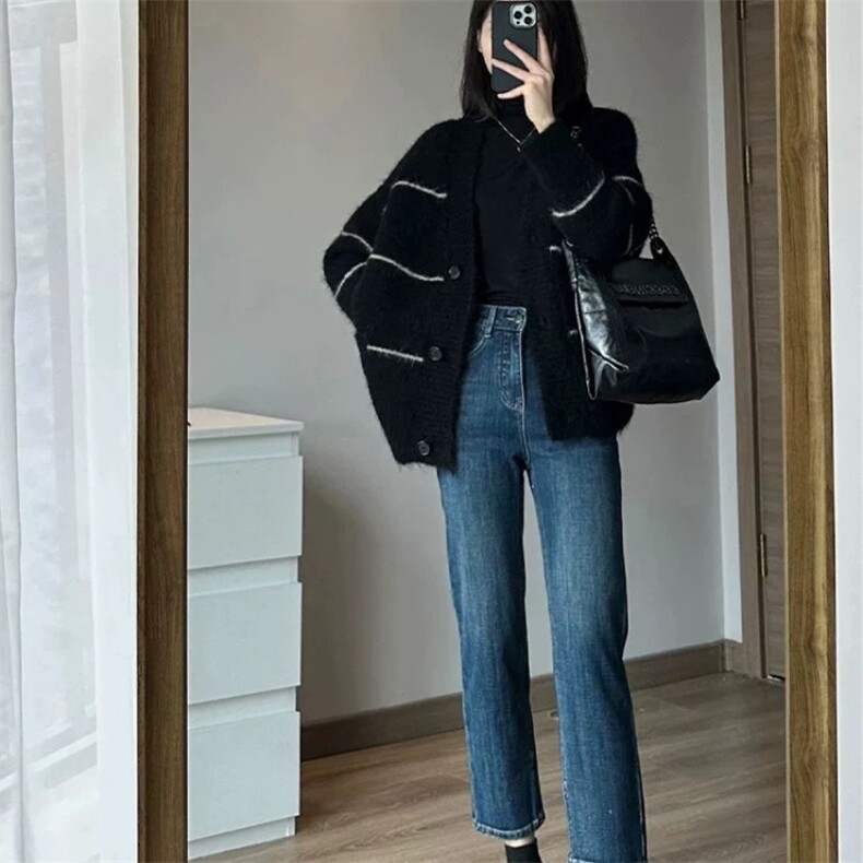 时尚百搭女士秋冬简约羊毛开衫羊毛宽松显瘦外套,女装羊毛衫,朝辰羊绒