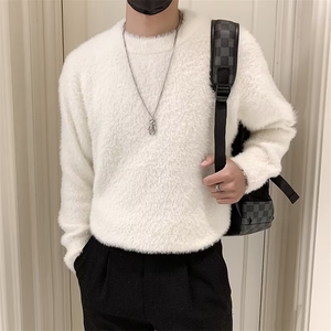 秋冬款新款男士小众慵懒风毛衣外套保暖网红套头银丝针织衫潮S604图片