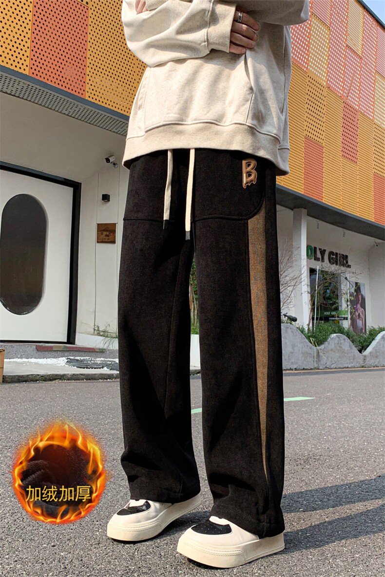 冬季加绒加厚欧棉绒抗起球超细条休闲裤男美式高街拖地裤869-P65,男装卫衣,电商C305A