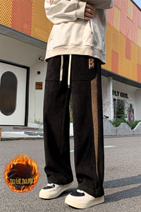冬季加绒加厚欧棉绒抗起球超细条休闲裤男美式高街拖地裤869-P65图片