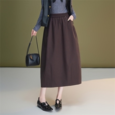 休闲花苞裙子半身裙女2025秋冬新款高腰时尚遮胯显瘦灯笼裙中长款，女装半身裙，艾米