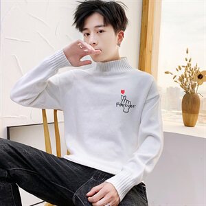 秋冬中领毛衣男比心套头外套男毛衫打底针织衫高领爱心灰M227P35图片