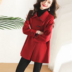 现货新款牛角扣纯手工双面羊毛呢A字斗篷版羊毛呢大衣外套，女装毛呢外套，丝露怡语