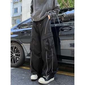 秋款男工装裤大口袋条纹抽绳宽松冲锋长裤h053 P55图片
