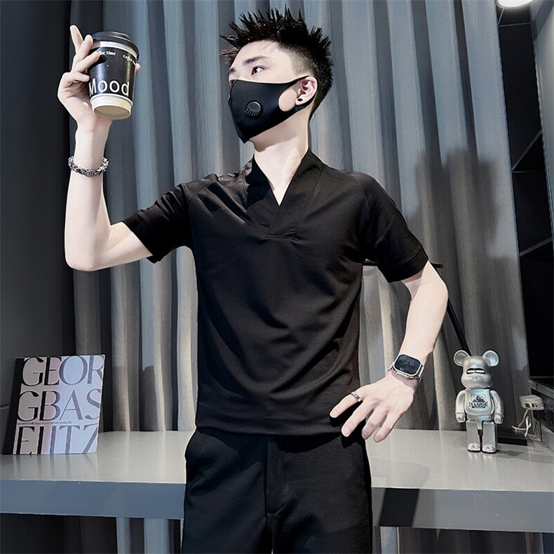 V领短袖T恤男修身潮流百搭高级感社会小伙301C-DT103-P58控78,男装T恤,星座301C（原B323）