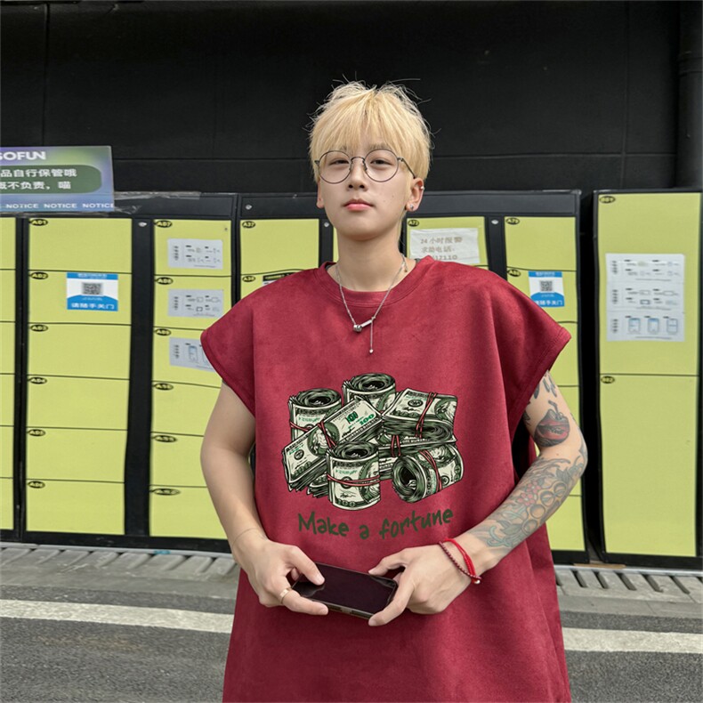 麂皮绒背心坎肩男T恤美式港风潮JB457-特P19控38,男装T恤,电商B370