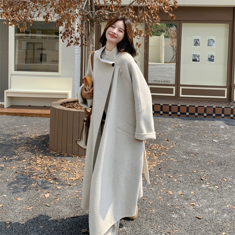 燕麦色双面呢大衣2C151-W06-P285-K418,女装毛呢外套,2C151