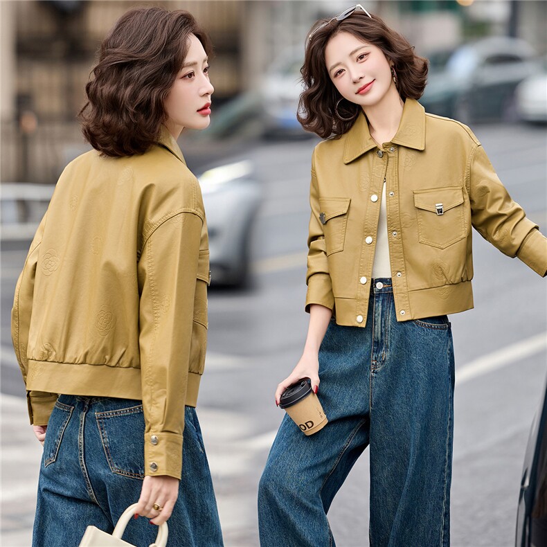 2026年春季新款现货印花时尚皮衣外套，女装皮衣，臻衣坊