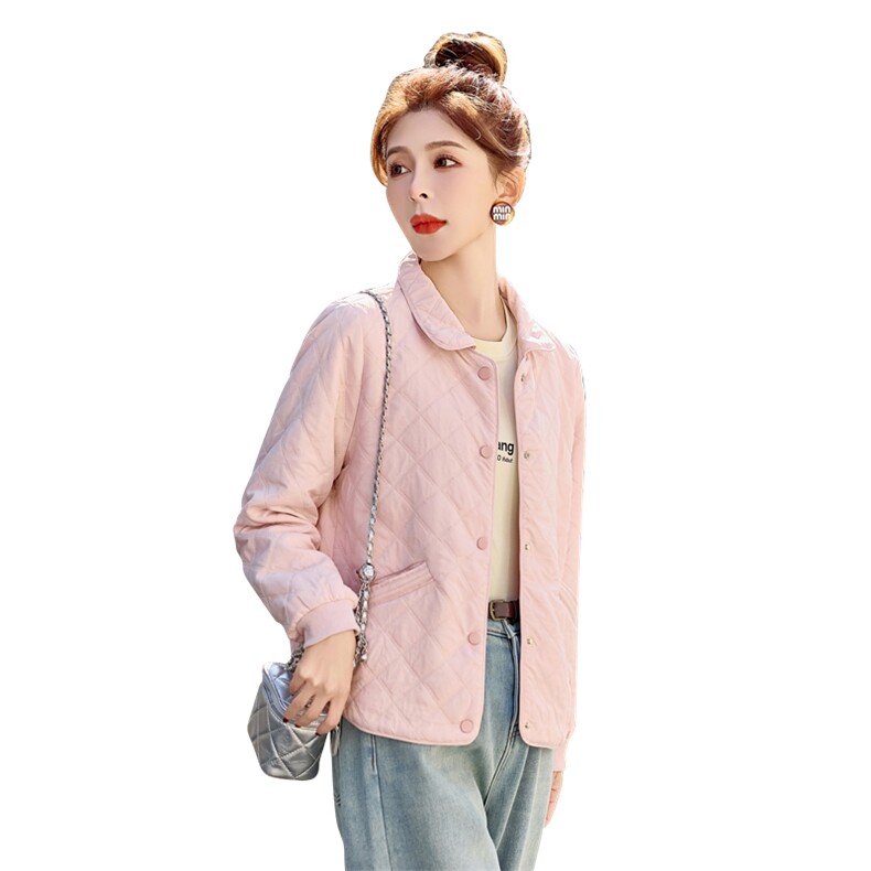 粉色小香风菱格短款外套女2026春秋新款洋气减龄百搭休闲夹克上衣,女装短外套,余墨