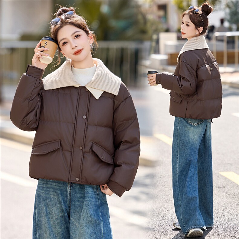 现货2025年冬季新款韩版休闲羽绒服针织拼接保暖羽绒服,女装羽绒服,悦祺