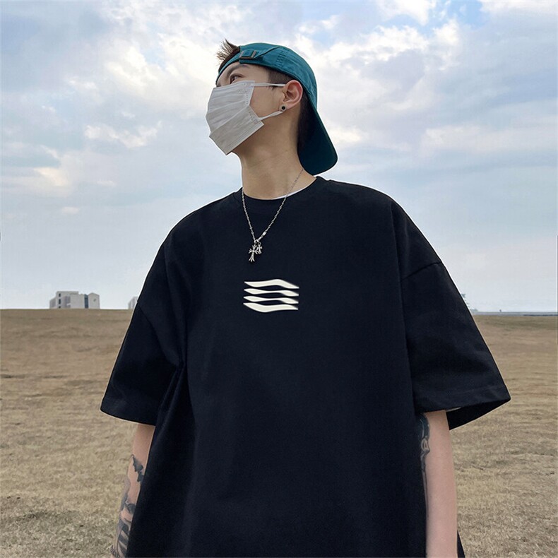抖音得物二开现货220克夏装重磅美式高街宽松短袖t恤MT165,男装T恤,电商A486-1