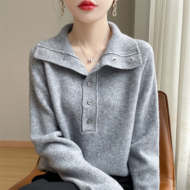 2025年秋季长袖女士亨利领羊毛衫时尚百搭，女装针织衫/毛衣，伊绒腾羊绒