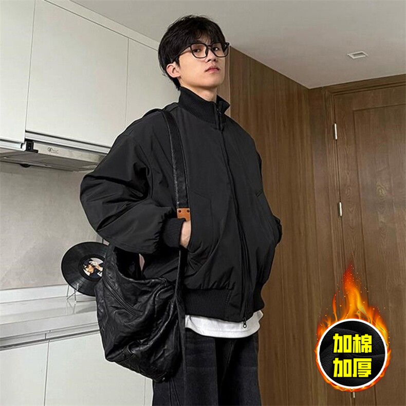 现货冬季美拉德立领飞行夹克廓形高街棒球服加棉加厚棉衣外套，男装夹克，电商A486-1