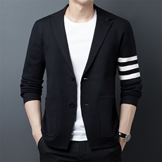 春秋季新款纯色开衫男毛衣翻领针织衫男士线衫中年爸爸装外套潮，男装针织衫/毛衣，电商B212（原钱塘6029）